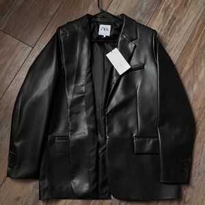 ZARA faux leather blazer, brand new with tags, oversized, black, sold out online
